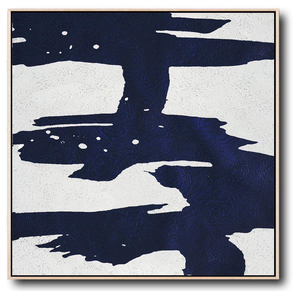 Minimalist Navy Blue And White Painting - Modern Art Posters Large